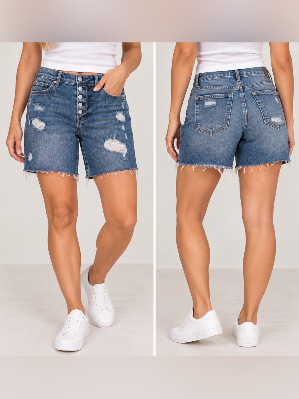 Old Navy Distressed Mid-Rise Blue Jean Shorts